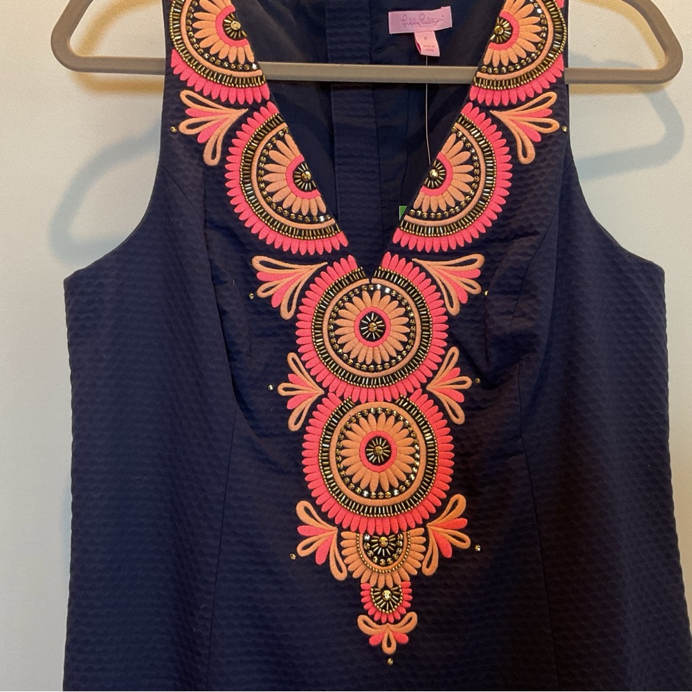 Lilly Pulitzer Gabby Shift Dress True Navy Embellishedโ Neckline Size 8 NWT - Picture 3 of 9